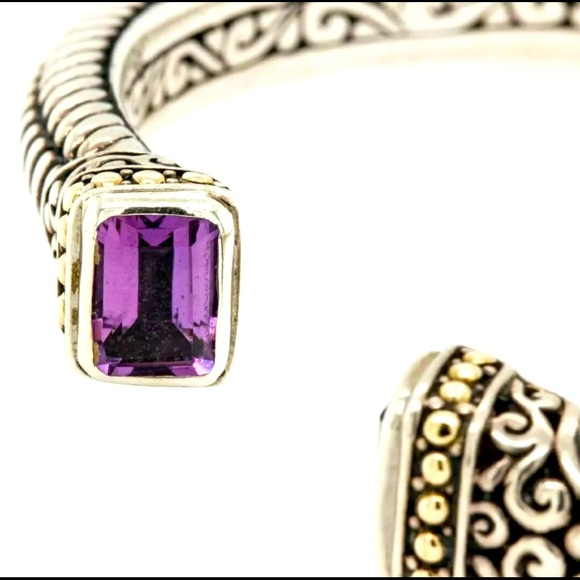 Samuel Benham Sterling Silver & 18K Gold with Amethyst Hinged Cuff Bracelet - Picture 10 of 16